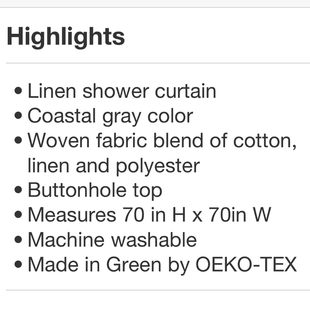 CASALUNA NWT linen shower curtain -gray -72”
